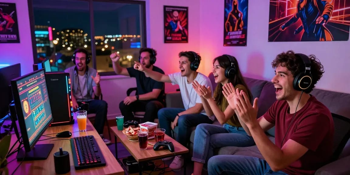 Friends enjoying a lively online gaming session with tempototo.