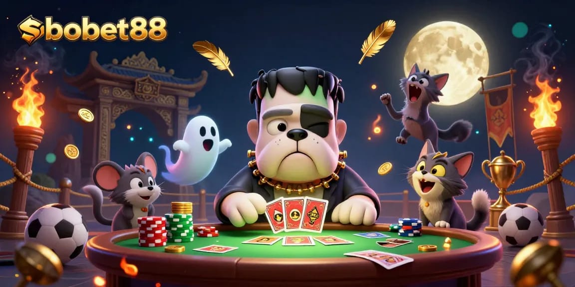 Place your bets at sbobet88 with a thrilling gambling scene featuring dynamic characters and vibrant action.