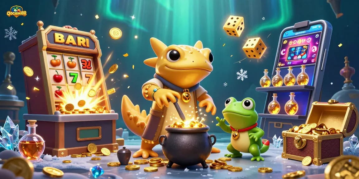 Experience thrilling wins with QQCASH188 in a magical scene of gold coins and casino excitement.