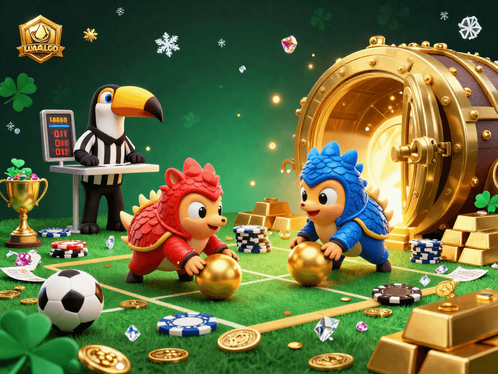 LIGALGO showcases rival pangolins in dramatic action with vibrant casino elements and sports betting excitement.
