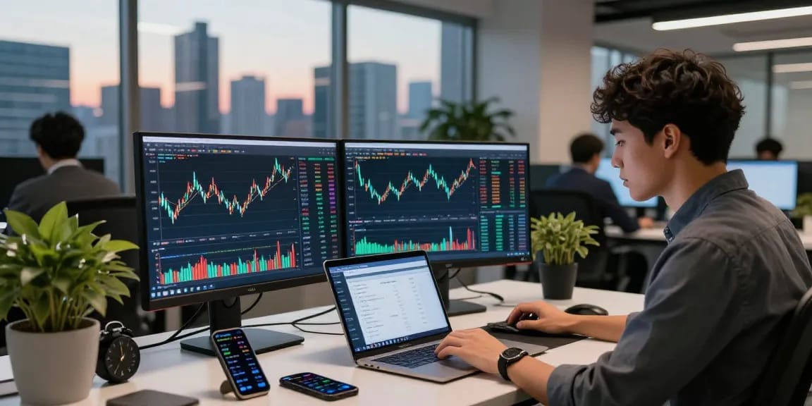 Analyzing trading data for the hyperliquid referral code is (8000USDT) in a modern office setting.