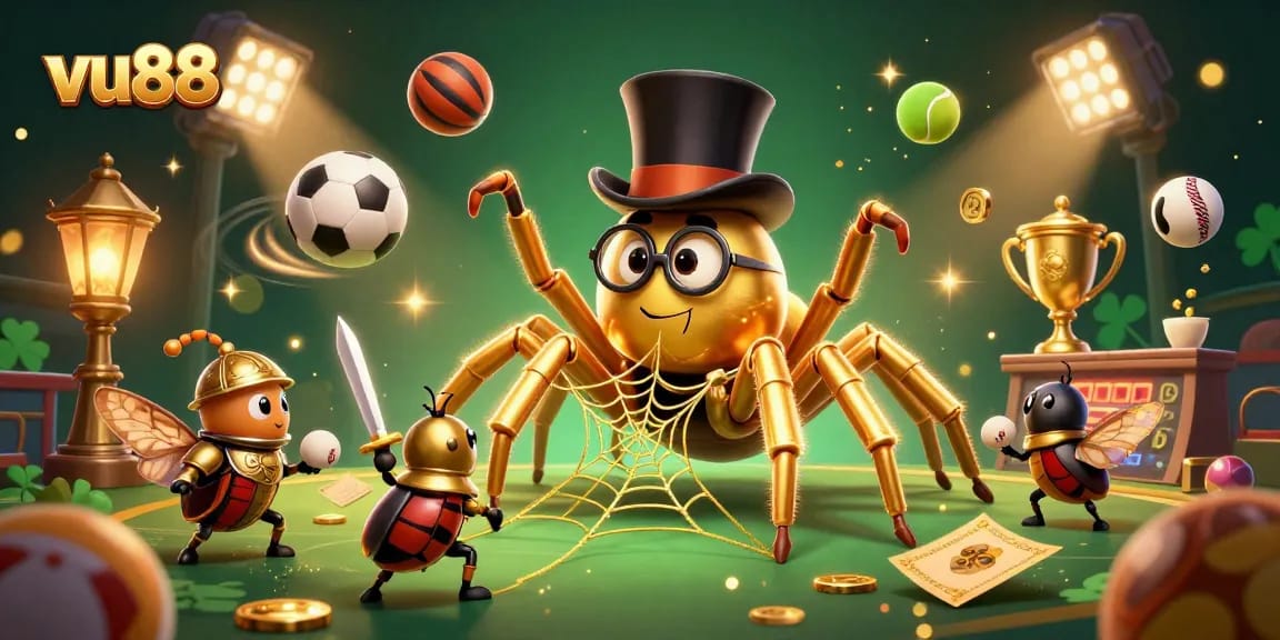 Experience thrilling bets with vu88 in a vibrant 3D scene featuring dynamic casino elements.