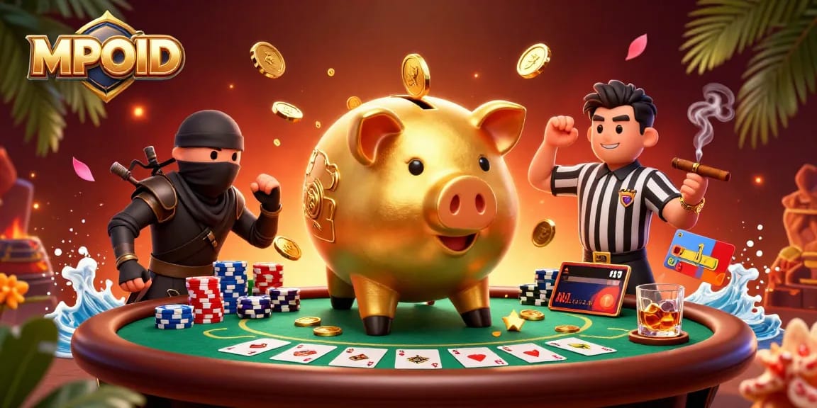 Play the engaging MPOID casino game with a humorous sumo wrestler and ninja characters.