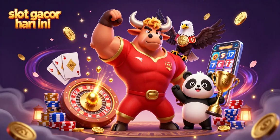 Mendapatkan kemenangan dengan slot gacor hari ini, dikelilingi simbol jackpot dan koin emas dalam ilustrasi 3D