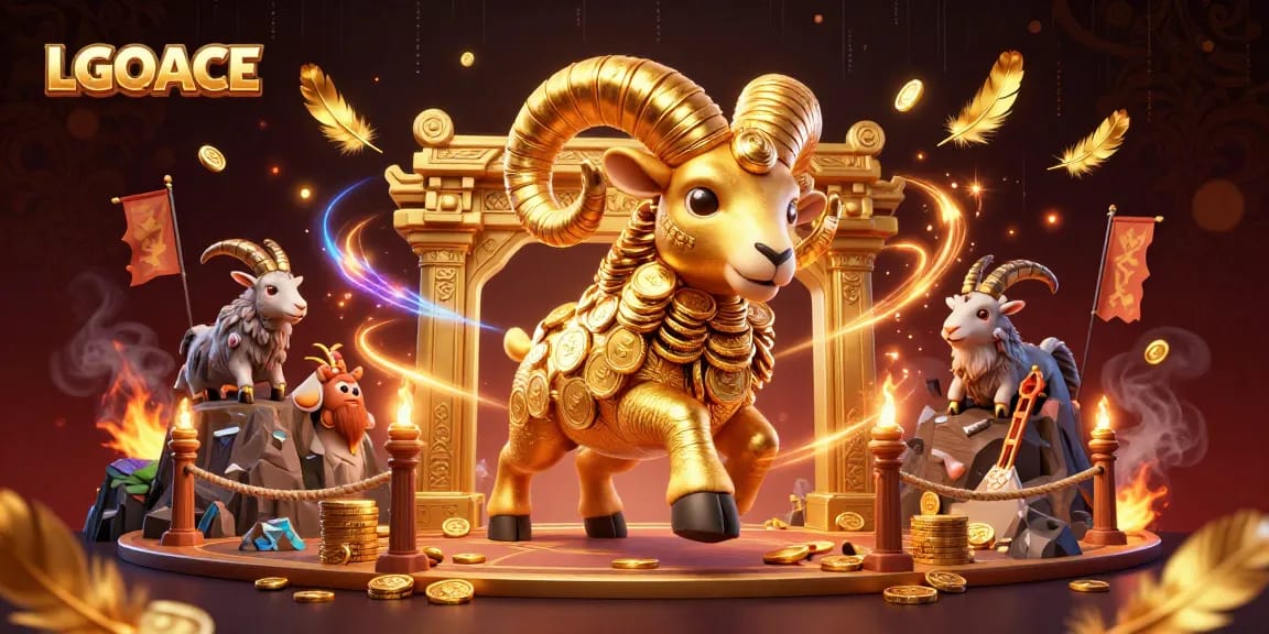 LGOACE presents an exciting gambling scene with a golden ram charging, enhanced by dramatic visual effects.