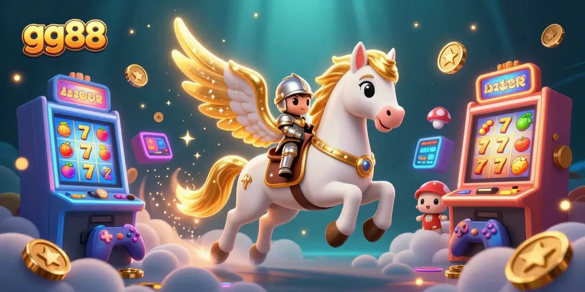 Engage with exciting GG88 slot adventures featuring a celestial horse and knight among dazzling games.