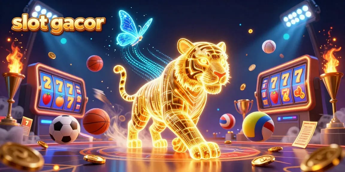 Engage in thrilling slot gacor gameplay with a golden tiger in a vibrant casino scene.