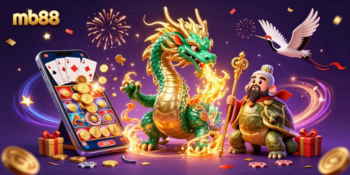 Các biểu tượng may mắn tại mb88 đang bay lượn giữa không gian đầy màu sắc của trò chơi trực tuyến.