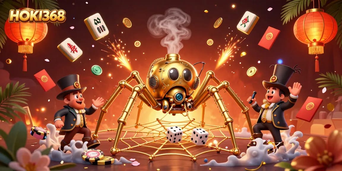 Experience the thrill of winning with HOKI368 in an intricate casino-themed illustration.