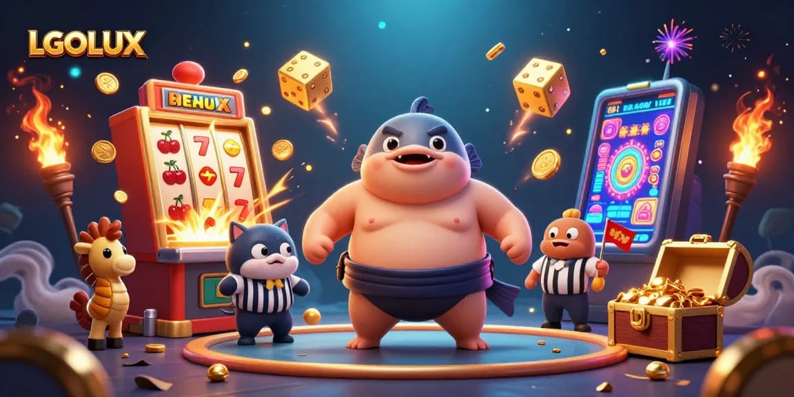 Engage with LGOLUX's winning slots as joyful sea creatures celebrate jackpots amid colorful casino elements.