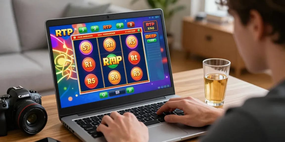Pengalaman bermain rtp slot online yang menarik dengan berbagai grafik warna-warni dan peluang kemenangan di layar.