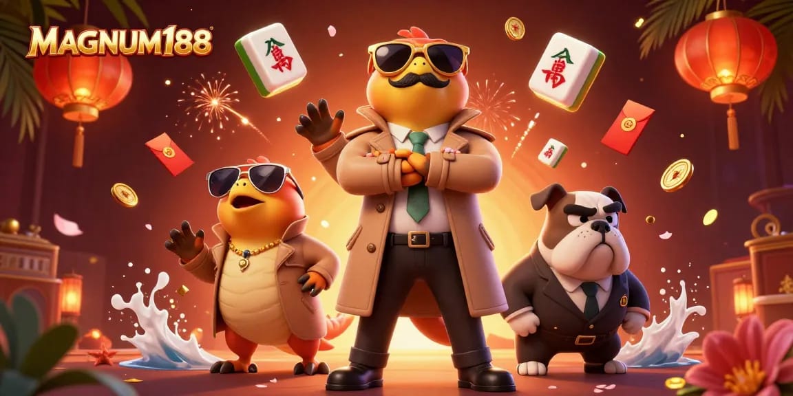 Engage with MAGNUM188 for thrilling online betting, featuring festive red envelopes and lucky symbols.