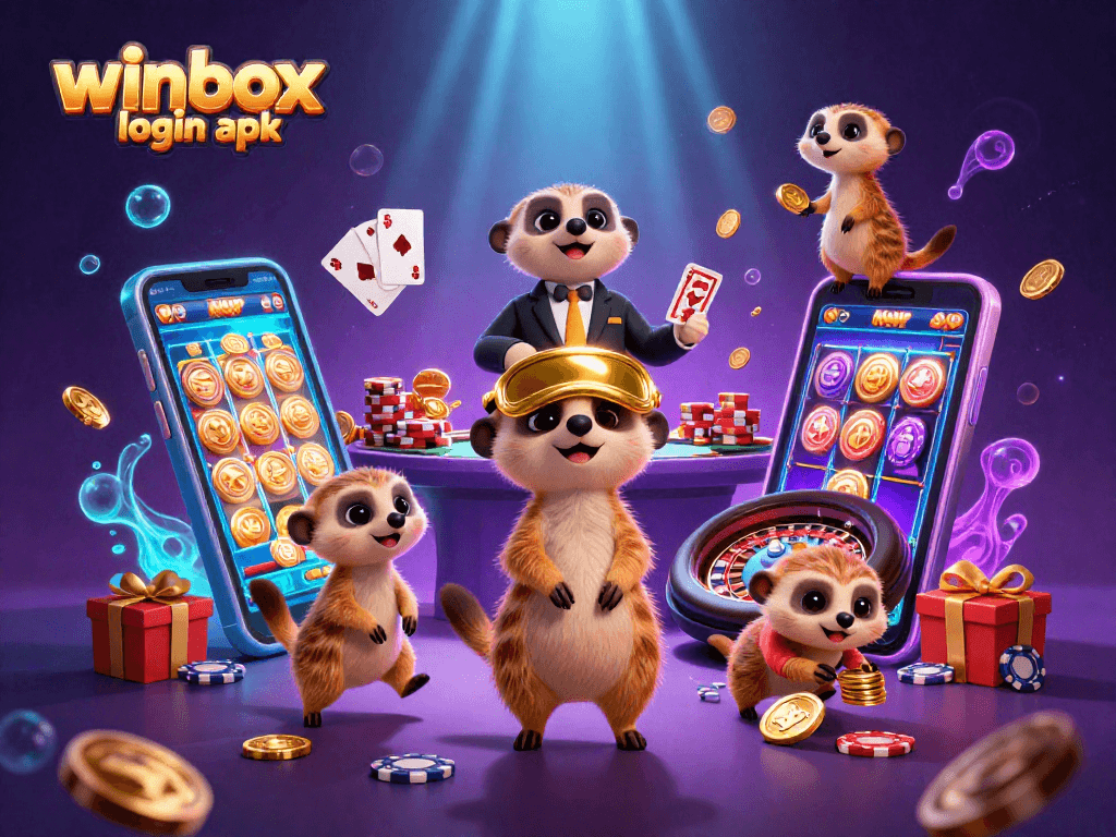 Experience the excitement of winbox login apk with 3D meerkats expertly managing a vibrant casino.