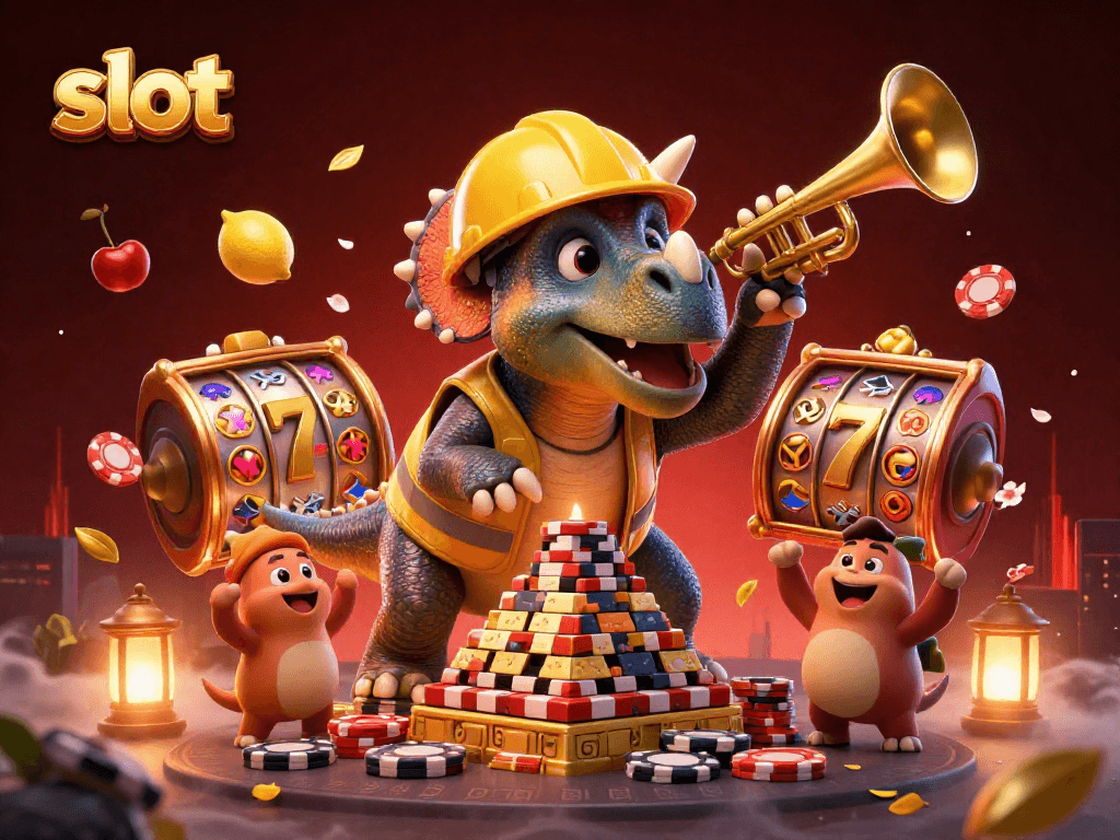 Celebrate slot wins with a vibrant 3D scene featuring joyful characters and dynamic gaming symbols.