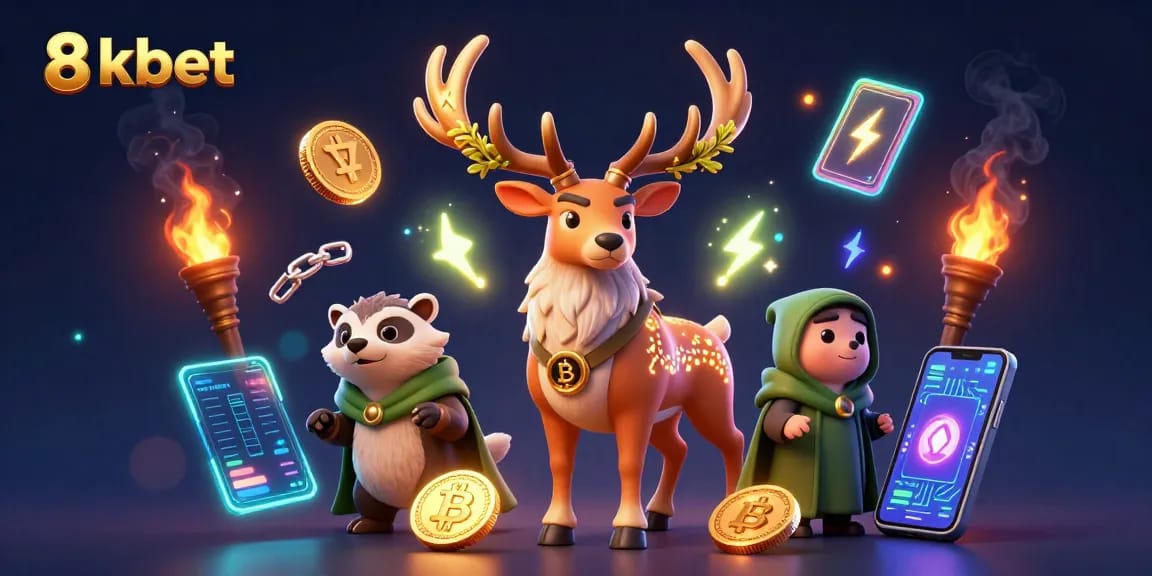 Experience the 8xbet universe with Celtic druid stag and glowing crypto elements.