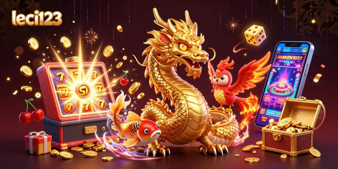 Experience the excitement with leci123 as a golden dragon and phoenix soar over dynamic casino features.