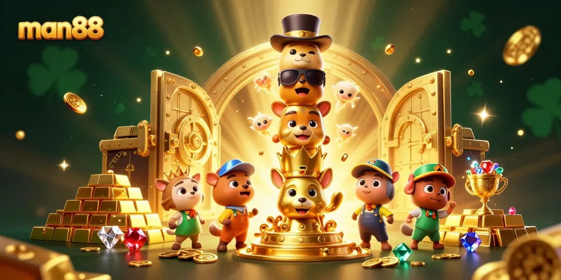 Engage with man88's vibrant casino games showcasing a golden totem and treasure elements.