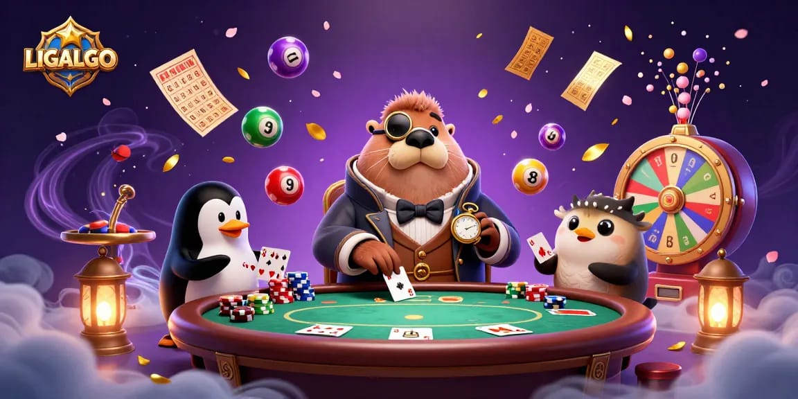Play poker and win with LIGALGO's exciting 3D underwater casino scene featuring a walrus, penguin dealer, and pufferfish.
