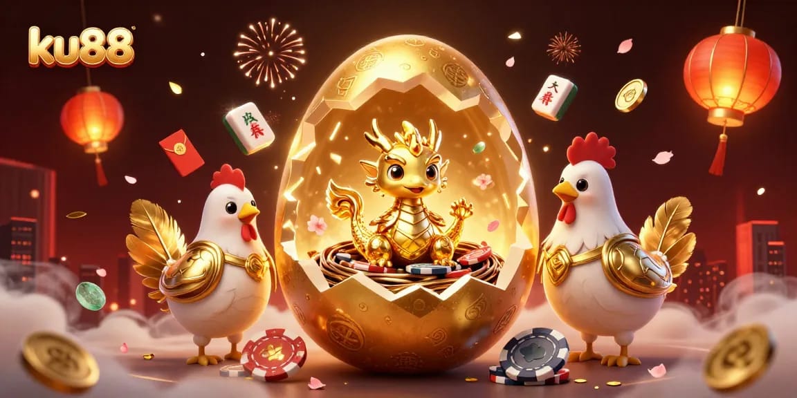 Engage with ku88 in an ultra-detailed 3D casino world featuring a golden dragon and poker chips.