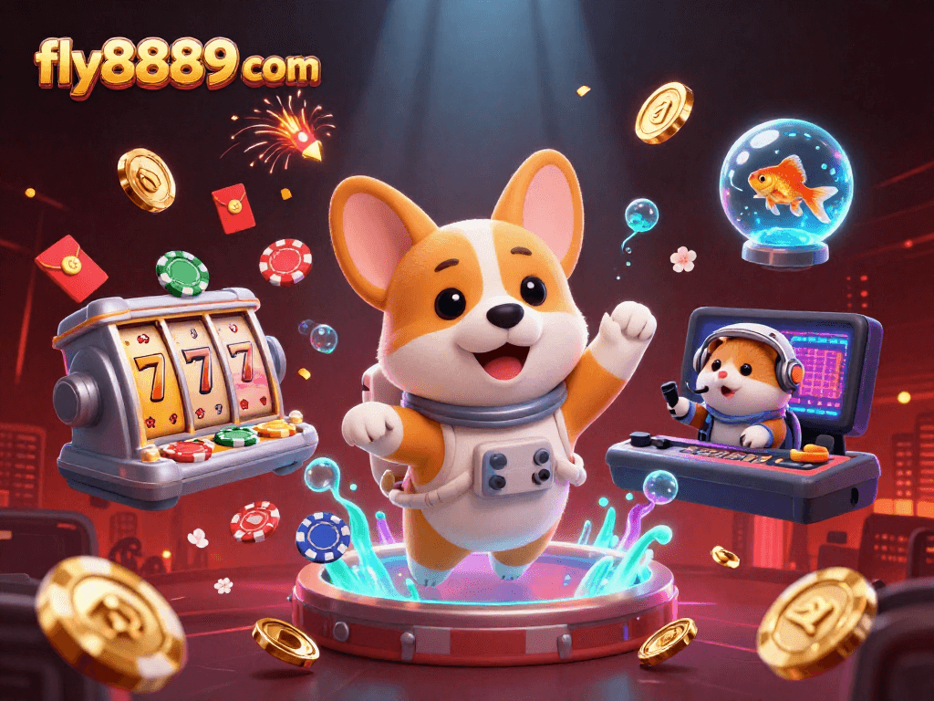 Engage with thrilling games at fly8889 com, riding a space-themed casino adventure with a dog and hamster.