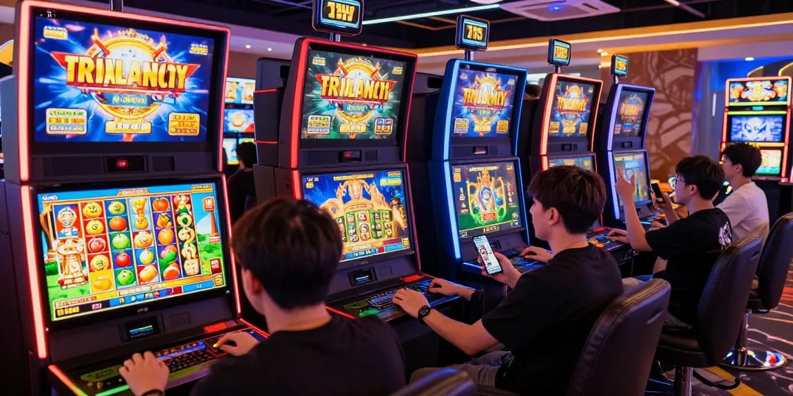 Players enjoying thrilling slot games in a vibrant digital casino environment, showcasing modern gameplay experiences.