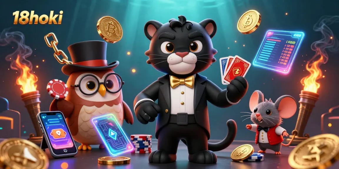 Experience thrilling 18hoki gameplay with stylish characters and vibrant casino elements.
