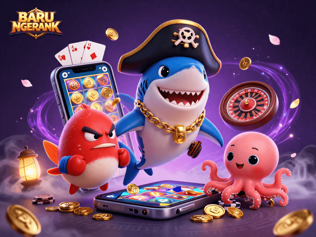 Engage with BARU NGERANK to discover thrilling slot gameplay amid whimsical 3D characters and gold coins.