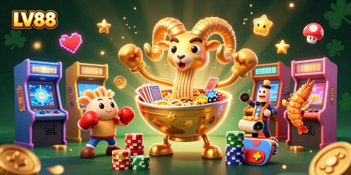Experience the excitement of LV88 with dynamic characters representing vibrant online gambling.