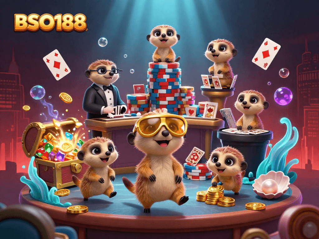 Experience the vibrant energy of BSO188's cartoon meerkat casino with dynamic characters and exciting game elements.