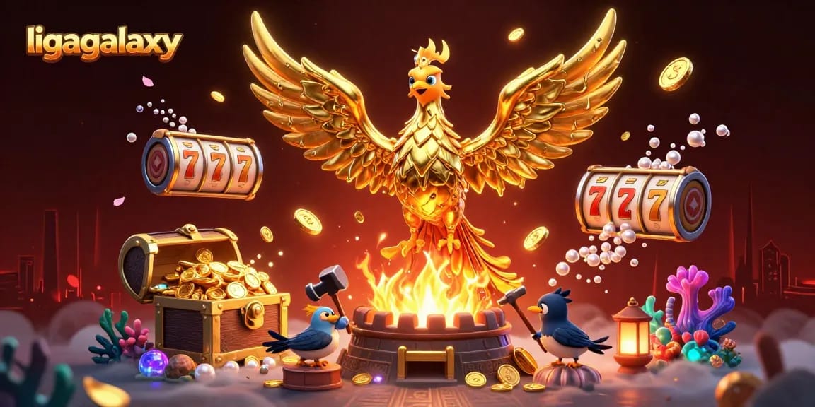 Bermain di ligagalaxy dengan visual luar biasa dari burung phoenix emas dan elemen kasino.