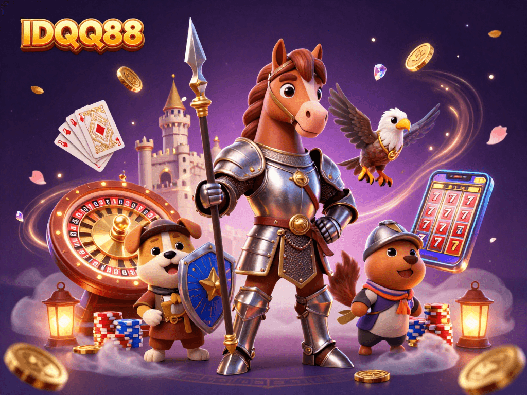 IDQQ88 offers an interactive gaming experience with knights, coins, and casino elements.