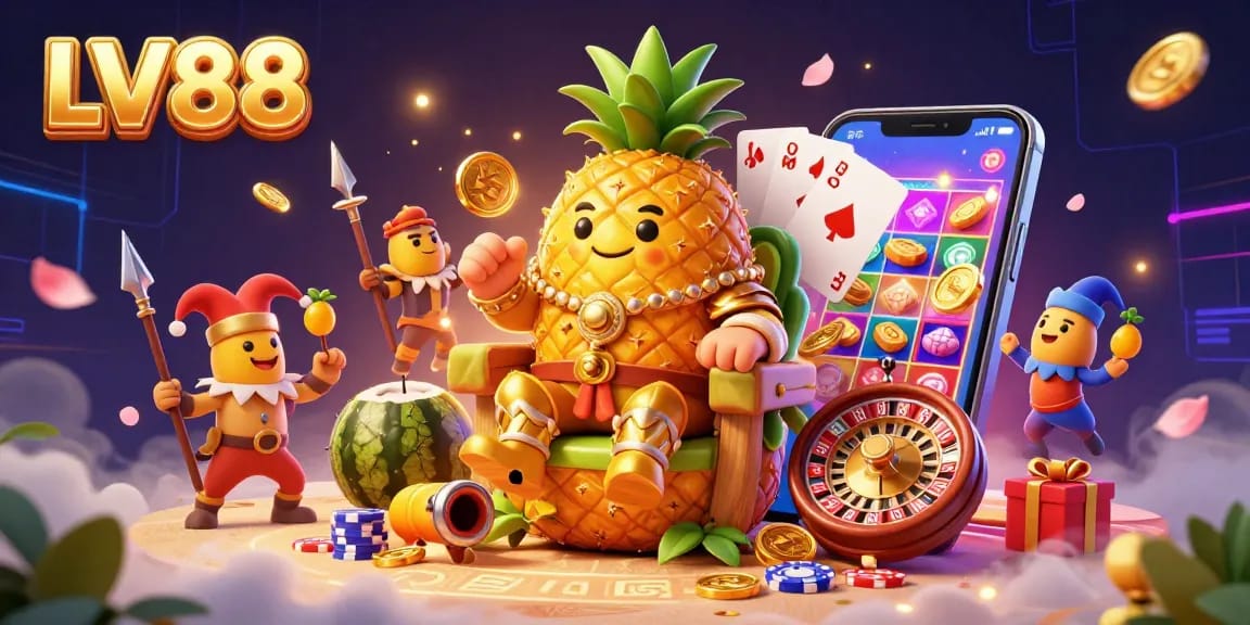 Experience the vibrant thrill of LV88 with golden pineapple king and dynamic casino action.