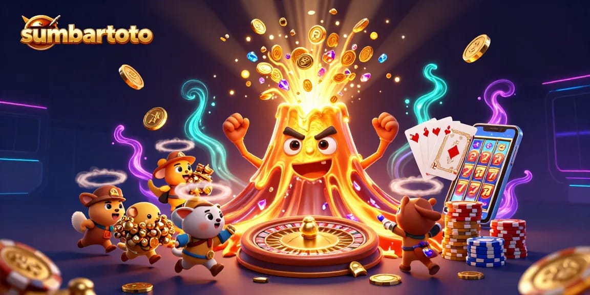 Menang dengan bocoran game mobile gacor dari sumbartoto, dikelilingi koin emas dan efek cahaya.