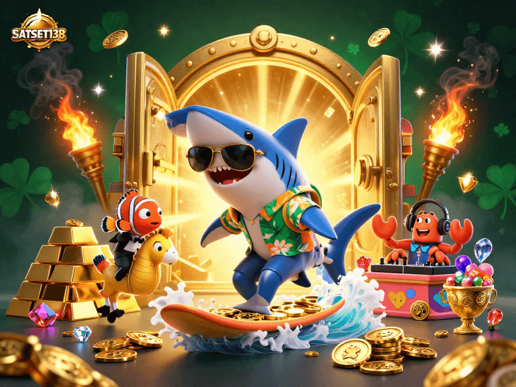 SATSET138 menghadirkan pengalaman slot menarik dengan karakter unik dan elemen keberuntungan di lautan koin emas.