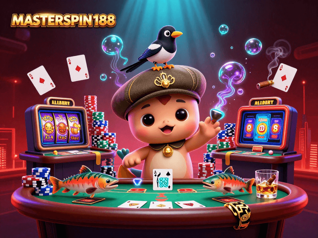 Experience the thrill of MASTERSPIN188 in this vibrant casino scene with engaging characters and action.