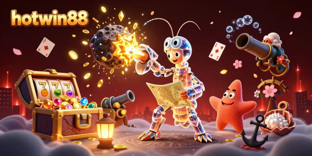 Experience hotwin88 excitement with our dynamic 3D casino scene featuring exploding jackpots and colorful game elements.