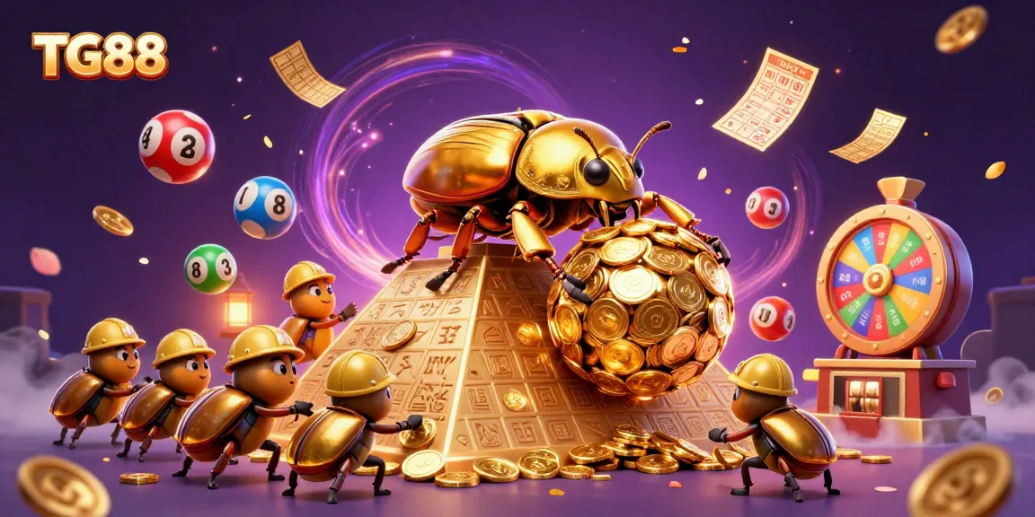 Experience thrilling gameplay at TG88 with golden coins, dynamic lottery elements, and vibrant casino imagery.