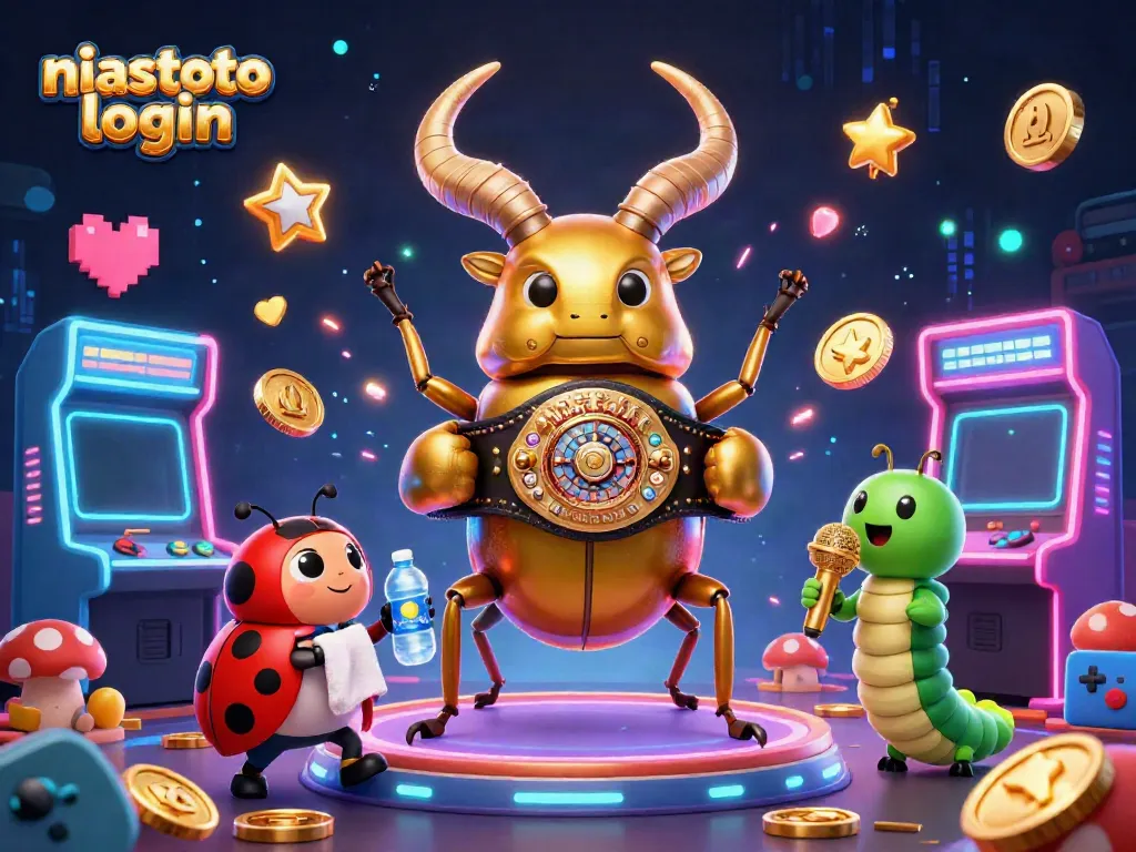 Gambaran tiga dimensi dari karakter niastoto login dalam setting kasino yang menawan.