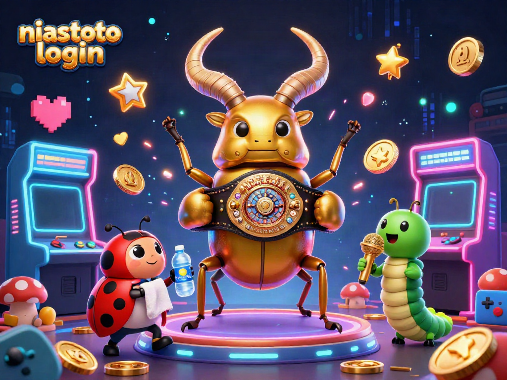 Gambaran tiga dimensi dari karakter niastoto login dalam setting kasino yang menawan.