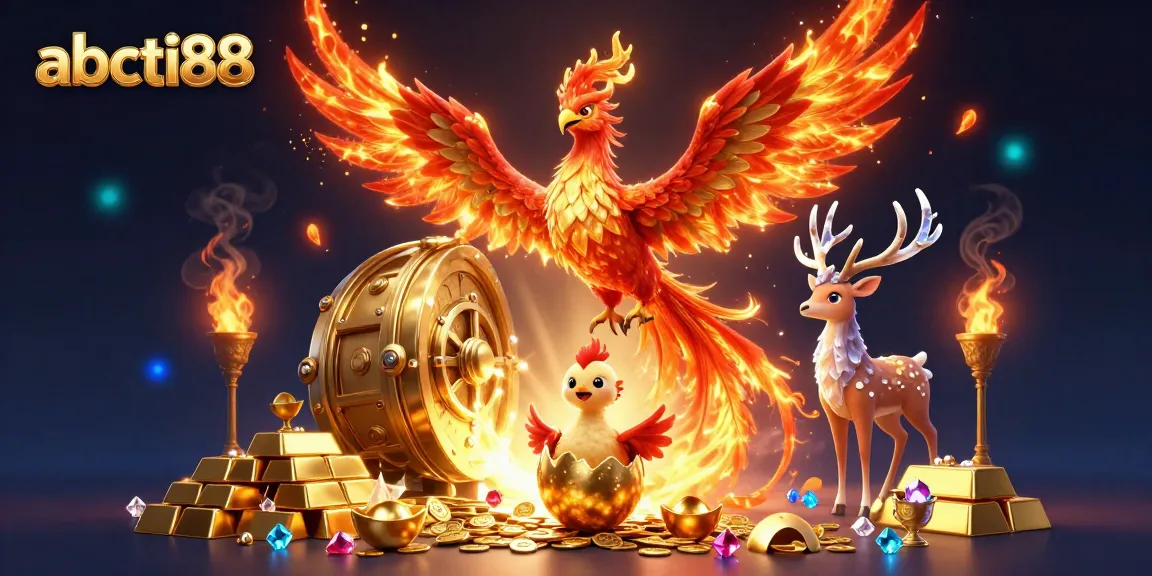 Experience the vibrant energy of abcti88 with majestic phoenix and treasures in a dynamic casino scene.
