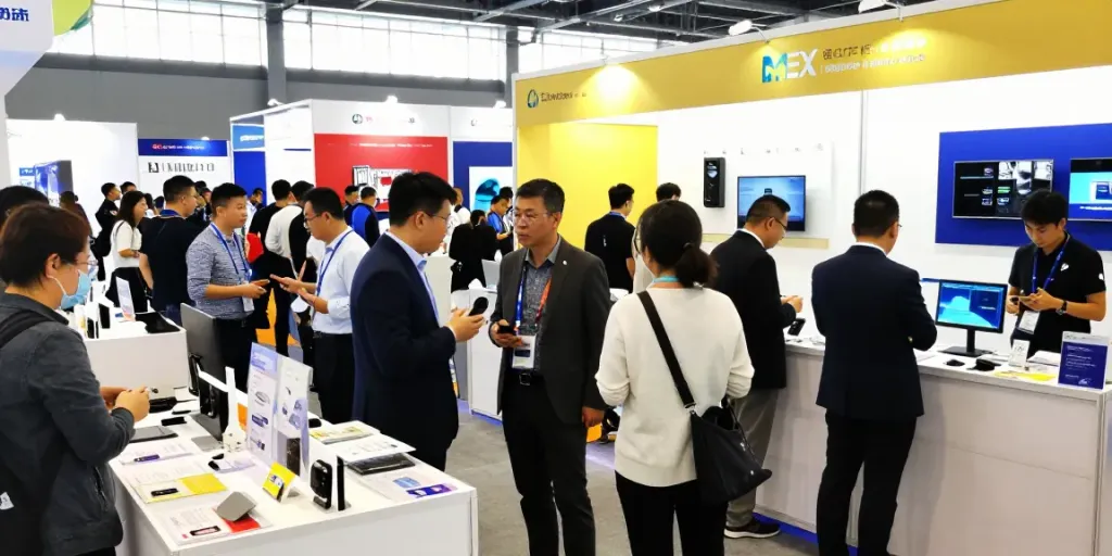 Expositores berinteraksi dengan pengunjung di pameran dagang