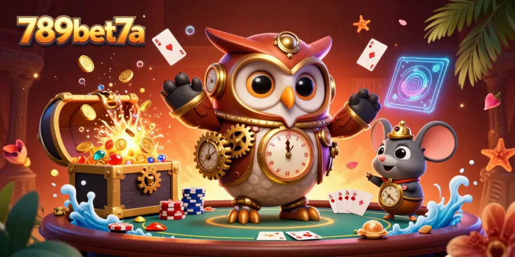 Engage with exciting gameplay at 789bet7a, featuring a vibrant 3D casino scene with captivating characters and poker elements.