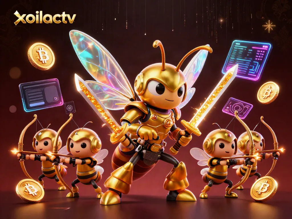 Experience the thrill of gambling with xoilactv's vibrant scene showcasing a golden hornet samurai and crypto elements.