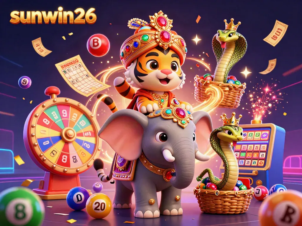 Experience the thrill of gambling with sunwin26 in a vibrant 3D lottery scene filled with dynamic elements.