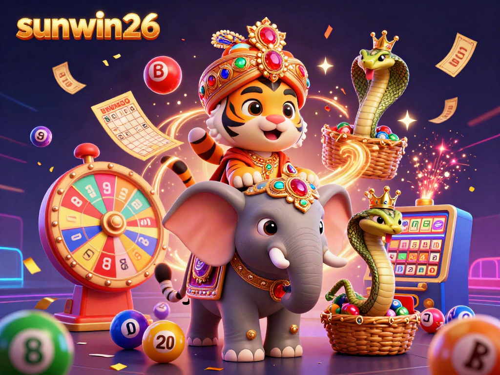 Experience the thrill of gambling with sunwin26 in a vibrant 3D lottery scene filled with dynamic elements.