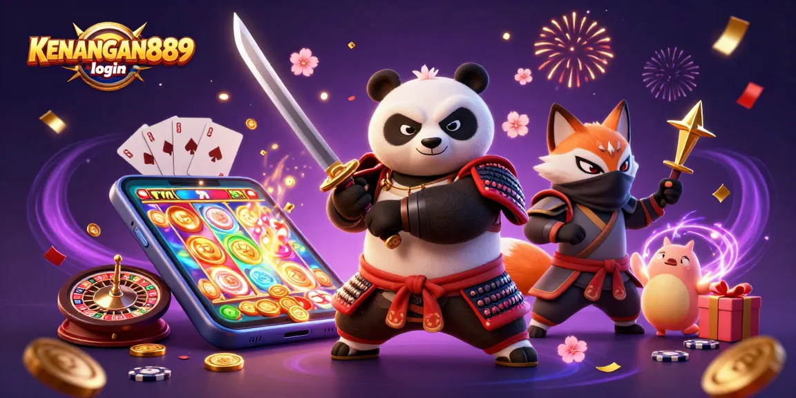 Experience the thrill of KENANGAN889 login with engaging characters and dynamic casino elements.