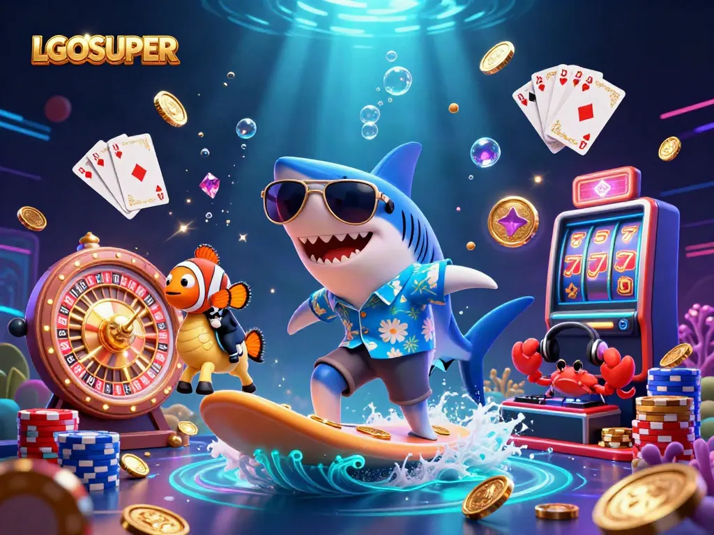 Experience seamless gameplay with LGOSUPER, featuring a lively underwater casino scene and dynamic game elements.