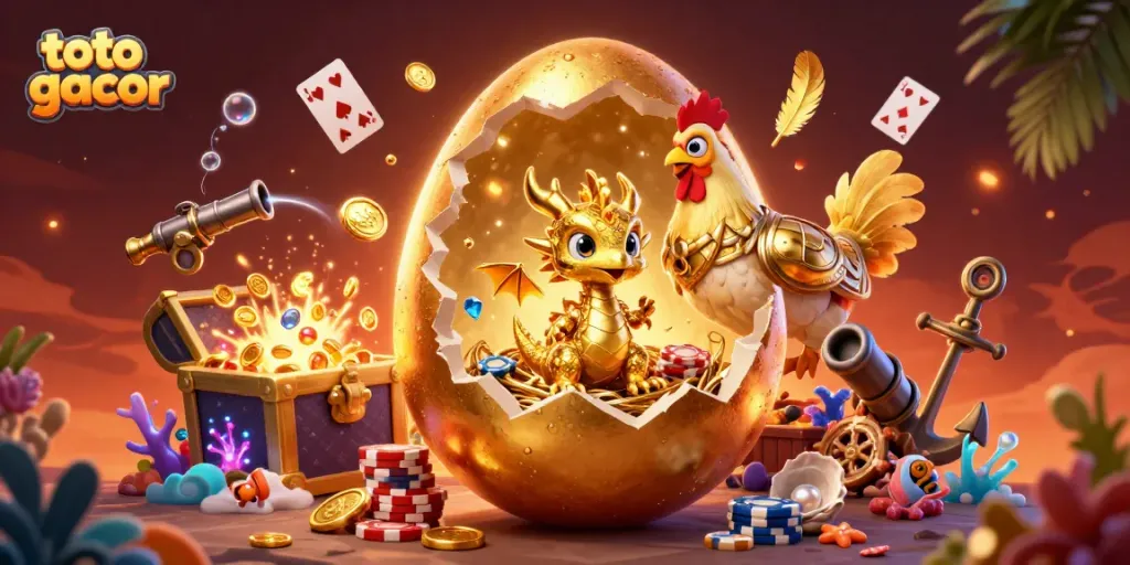 Gambaran slot toto gacor dengan naga kristal emas dan keripik poker, menciptakan suasana permainan yang memikat.