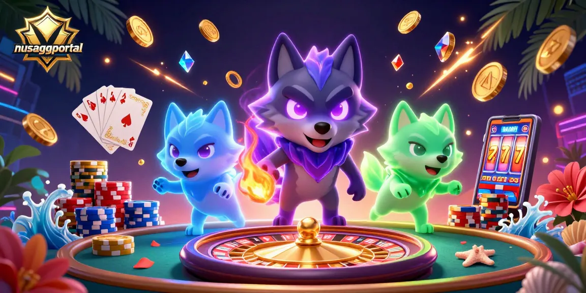 Nusaggportal showcasing a dynamic casino scene with ghostly wolves and vibrant gambling elements.