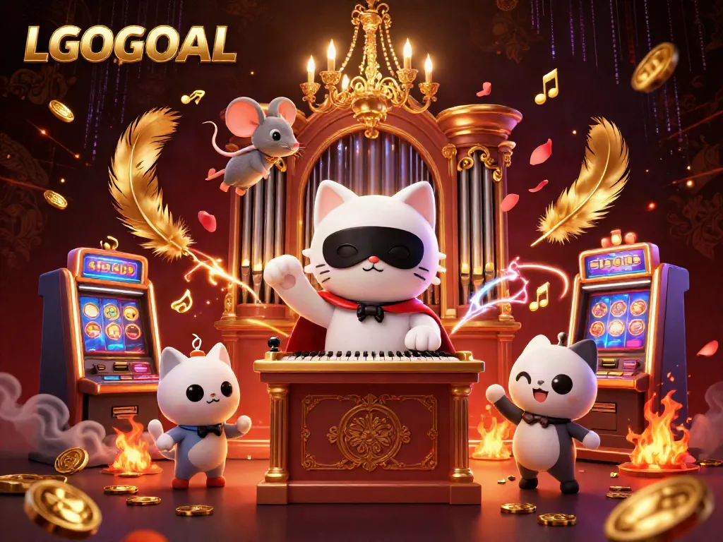 Experience the thrill of LGOGOAL with a vibrant casino scene featuring a phantom cat and acrobat.